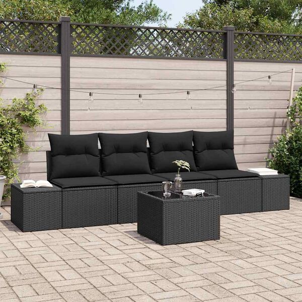 vidaXL Sofa Set with Cushion Manual 5 pcs Black Poly Rattan
