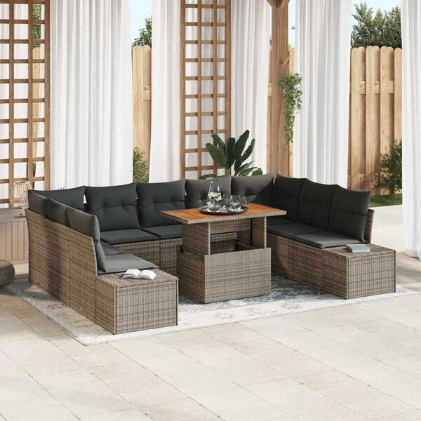 vidaXL Garden Sofa Set with Storage 10 pcs Grey Poly rattan