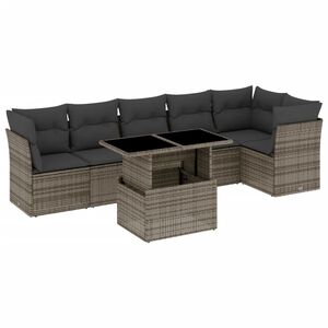 vidaXL 7 Piece Garden Sofa Set with Cushions Grey Poly Rattan