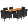 vidaXL 7 Piece Garden Dining Set with Cushions Black Poly Rattan