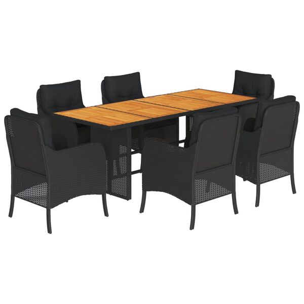 vidaXL 7 Piece Garden Dining Set with Cushions Black Poly Rattan
