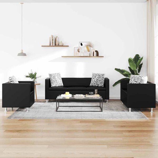 vidaXL Sofa Set Artificial Leather 3-Seater 2-Seater Armchair Black