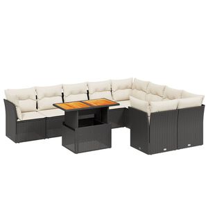 vidaXL 10 Piece Garden Sofa Set with Cushions Black Poly Rattan