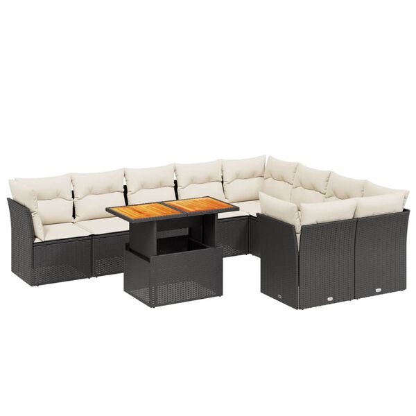 vidaXL 10 Piece Garden Sofa Set with Cushions Black Poly Rattan
