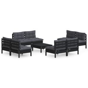vidaXL 9 Piece Garden Lounge Set with Anthracite Cushions Pinewood