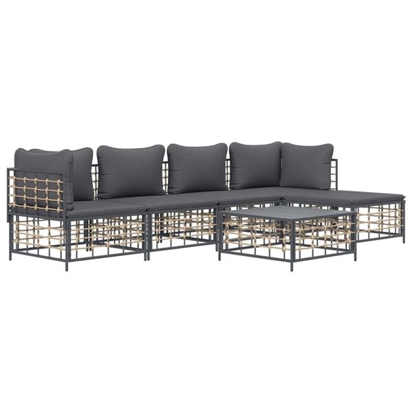 vidaXL 6 Piece Garden Lounge Set with Cushions Anthracite Poly Rattan