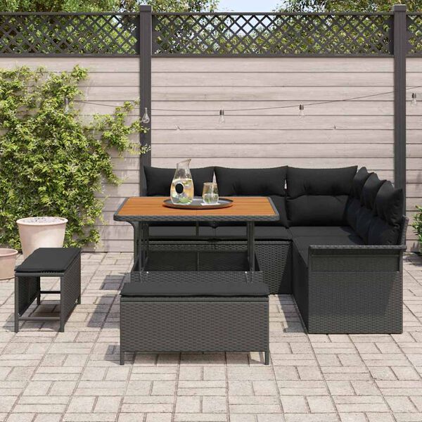 vidaXL Garden Sofa Set with Cushion with Storage 8 pcs Black