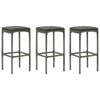 vidaXL Bar Stools with Cushions 3 pcs Grey Poly Rattan