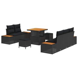 vidaXL Garden Sofa Set 8 pcs Black Poly Rattan and Powder-Coated Steel