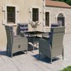 vidaXL 5 Piece Garden Dining Set Poly Rattan and Glass Grey