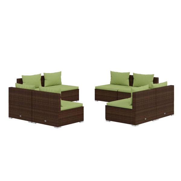 vidaXL 8 Piece Garden Lounge Set with Cushions Poly Rattan Brown