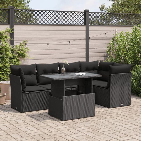 vidaXL 6 Piece Garden Sofa Set with Cushions Black Poly Rattan
