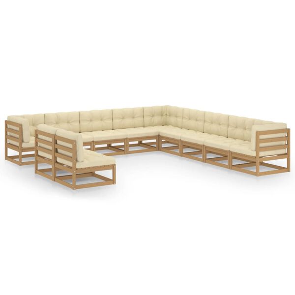 vidaXL 11 Piece Garden Lounge Set&Cushions Honey Brown Solid Pinewood