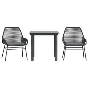 vidaXL 3 Piece Garden Dining Set with Cushions Black Poly Rattan Glass