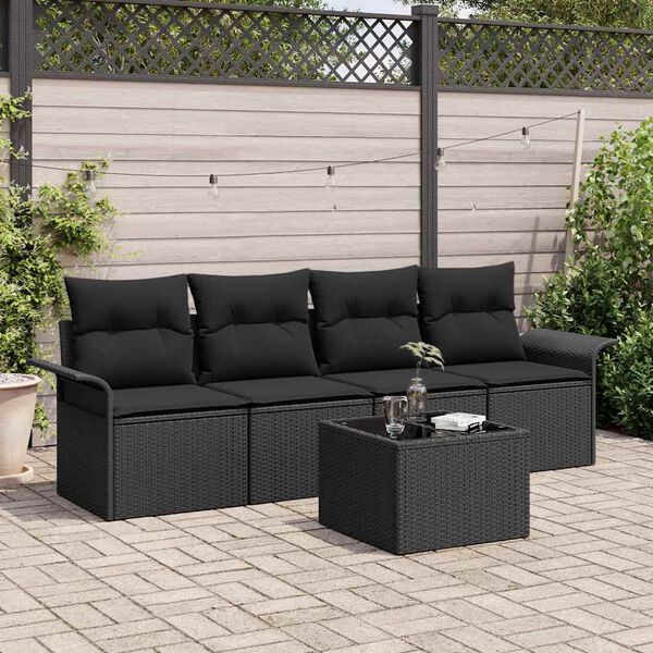 vidaXL Garden Sofa Set with Cushion 5 pcs Black Poly Rattan