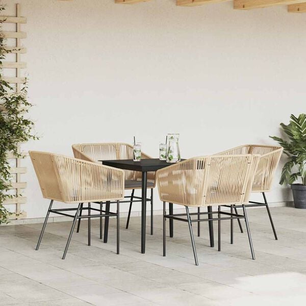 vidaXL 5 Piece Garden Dining Set with Cushions Brown Poly Rattan Glass