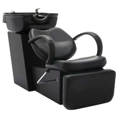 vidaXL Salon Shampoo Chair with Washbasin Black Faux Leather