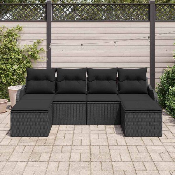 vidaXL Garden Sofa Set with Cushion 6 pcs Black Poly rattan