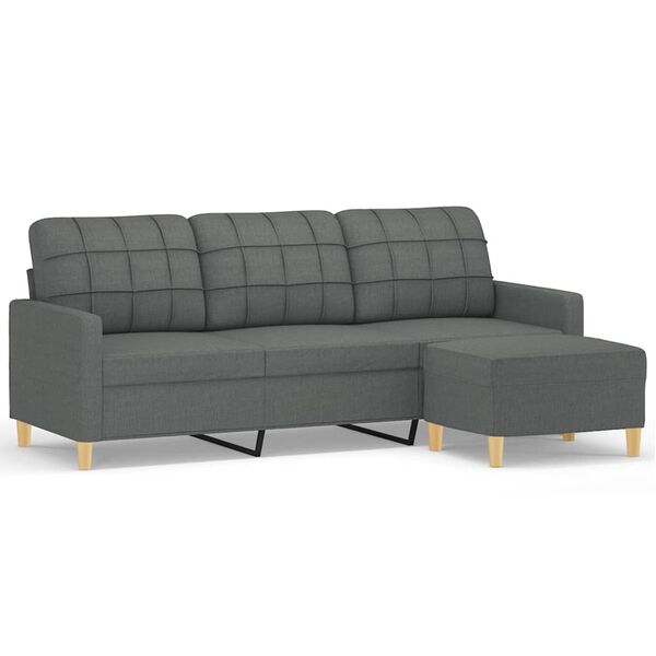 vidaXL 3-Seater Sofa with Footstool Dark Grey 180 cm Fabric