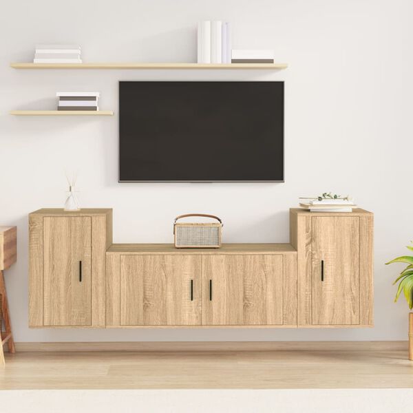 vidaXL 3 Piece TV Cabinet Set Sonoma Oak Engineered Wood