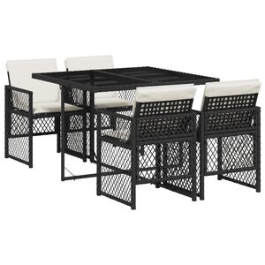 vidaXL 5 Piece Garden Dining Set with Cushions Black Poly Rattan
