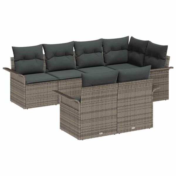 vidaXL Garden Sofa Set with Cushion 7 pcs Grey Poly Rattan