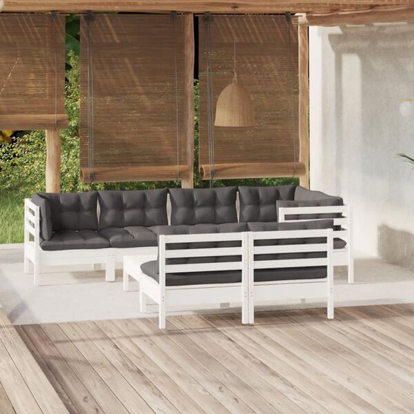 vidaXL 8 Piece Garden Lounge Set with Cushions White Solid Pinewood