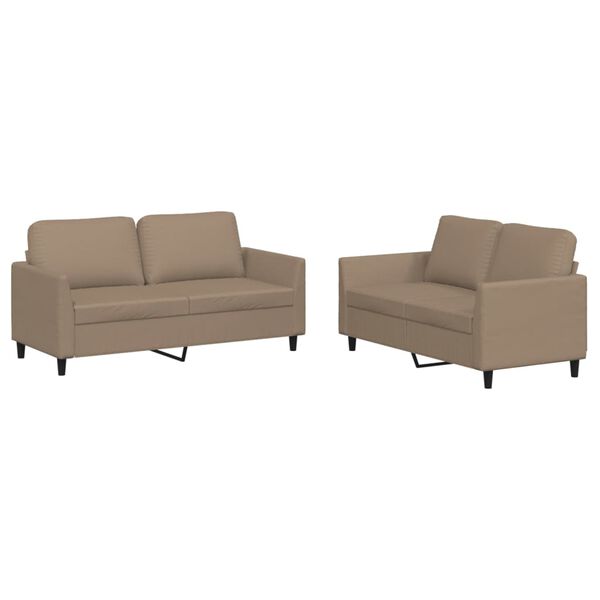vidaXL 2 Piece Sofa Set with Cushions Cappuccino Faux Leather