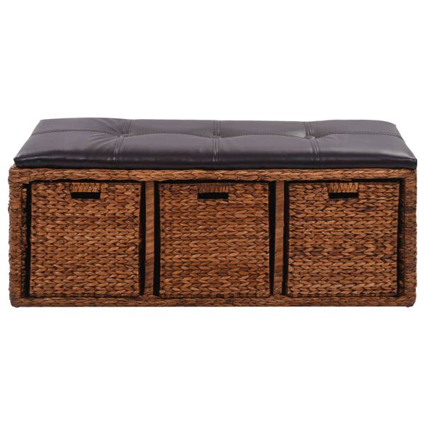 vidaXL Bench with 3 Baskets Seagrass 105x40x42 cm Brown