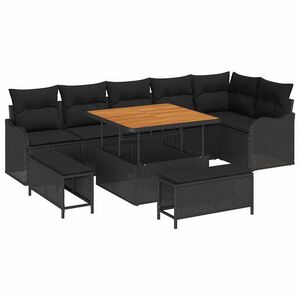 vidaXL Garden Sofa Set with Cushion with Storage 9 pcs Black