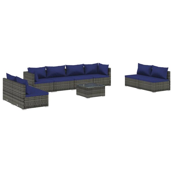 vidaXL 9 Piece Garden Lounge Set with Cushions Poly Rattan Grey