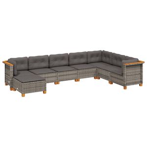 vidaXL 8 Piece Garden Sofa Set with Cushions Grey Poly Rattan