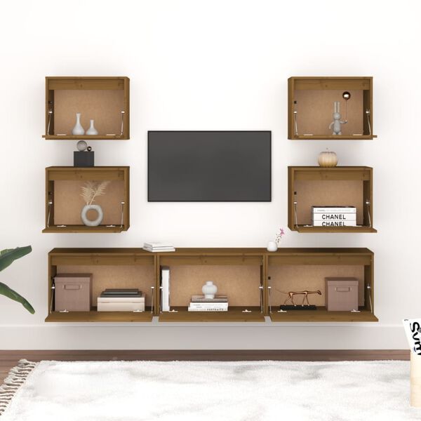 vidaXL TV Cabinets 7 pcs Honey Brown Solid Wood Pine