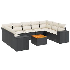 vidaXL 10 Piece Garden Sofa Set with Cushions Black Poly Rattan