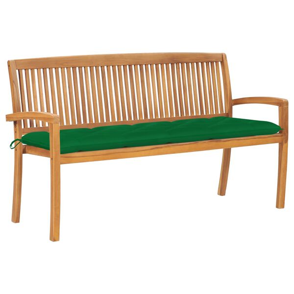 vidaXL Stacking Garden Bench with Cushion 159 cm Solid Teak Wood