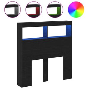 vidaXL Headboard Cabinet with LED Black Oak 100x17x102 cm