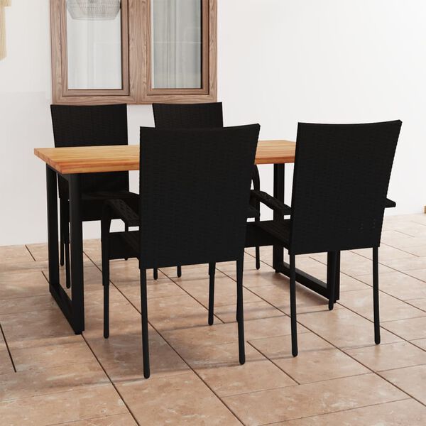 vidaXL 5 Piece Garden Dining Set Poly Rattan Black