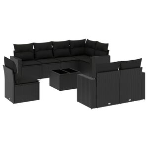 vidaXL 9 Piece Garden Sofa Set with Cushions Black Poly Rattan