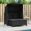 vidaXL Garden Sofa 2-Seater with Canopy and Stools Black Poly Rattan