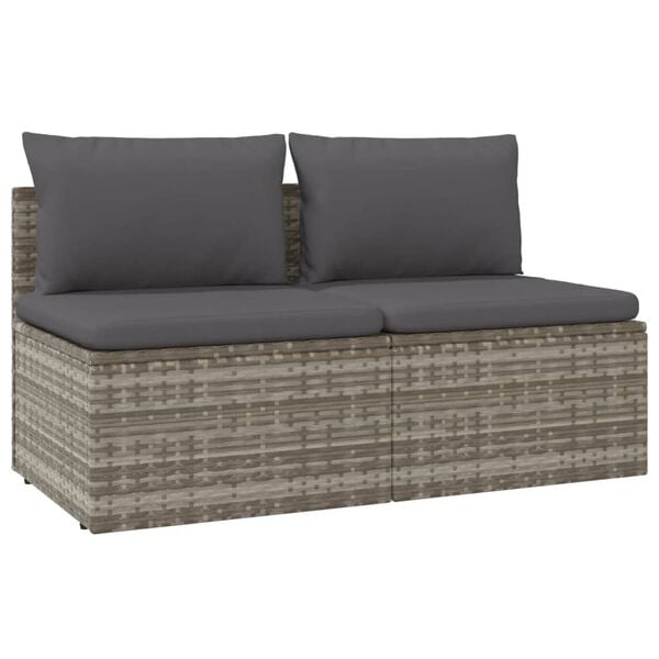 vidaXL 2-Seater Garden Sofa with Cushions Grey Poly Rattan