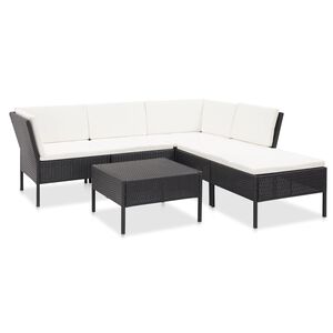 vidaXL 6 Piece Garden Lounge Set with Cushions Poly Rattan Black