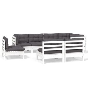 vidaXL 8 Piece Garden Lounge Set with Cushions White Solid Pinewood