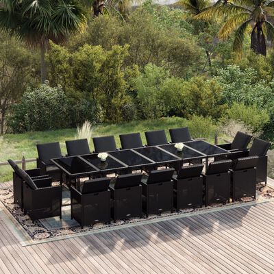 vidaXL 17 Piece Garden Dining Set with Cushions Poly Rattan Black