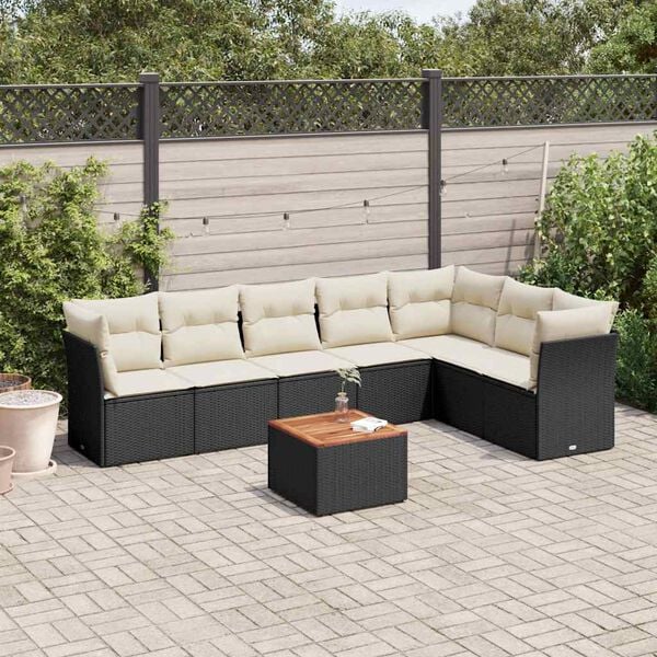 vidaXL 8 Piece Garden Sofa Set with Cushions Black Poly Rattan