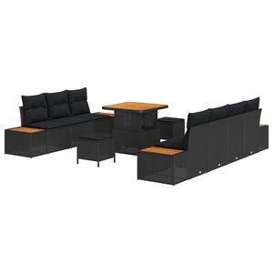 vidaXL Garden Sofa Set 10 pcs 9-Seater Black Poly rattan