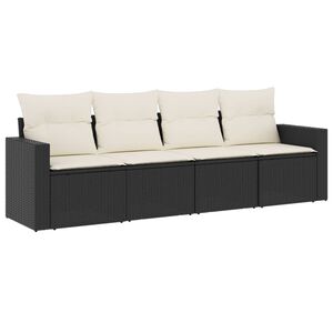 vidaXL 4 Piece Garden Sofa Set with Cushions Black Poly Rattan