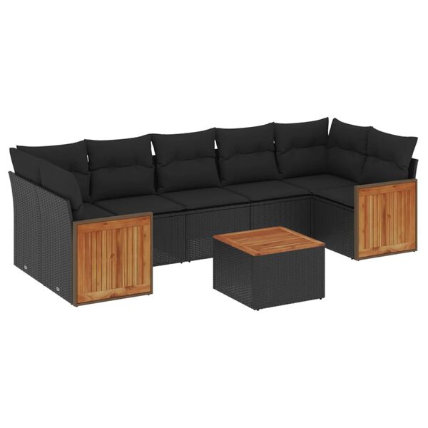 vidaXL 8 Piece Garden Sofa Set with Cushions Black Poly Rattan