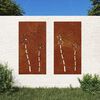 vidaXL Garden Wall Decorations 2pcs 105x55cm Corten Steel Flower Design