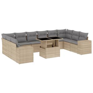vidaXL 11 Piece Garden Sofa Set with Cushions Beige Poly Rattan