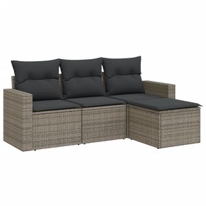 vidaXL 4 Piece Garden Sofa Set with Cushions Grey Poly Rattan